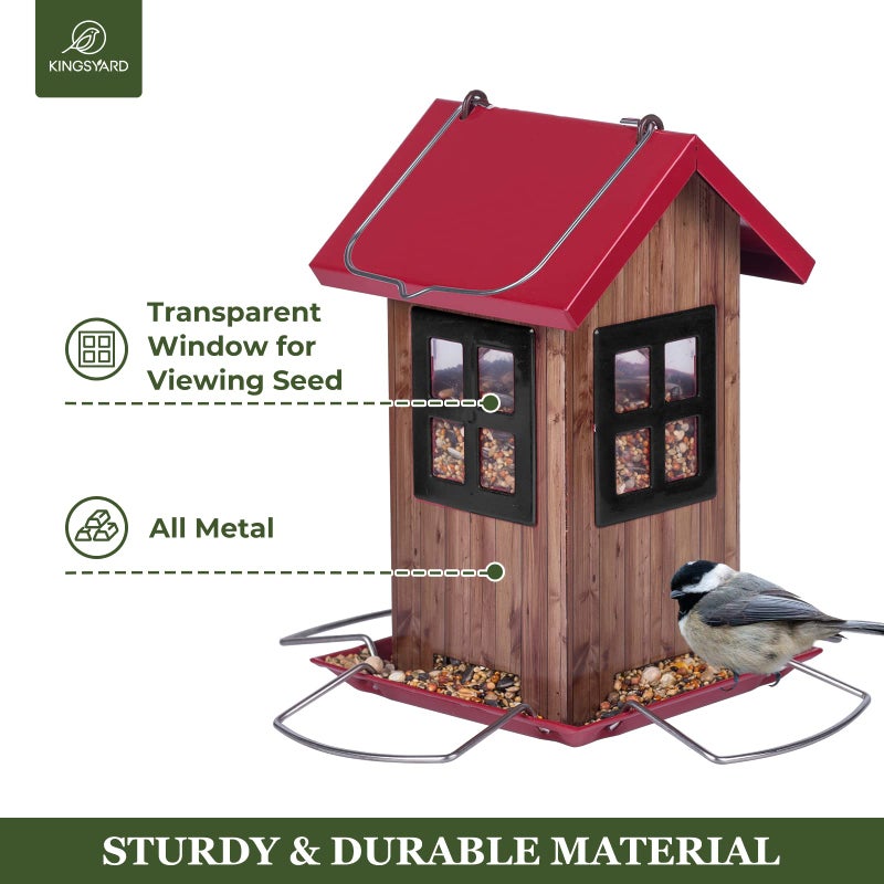 Kingsyard Cute Bird House Feeders for Outside, Hanging Metal Bird Feeder with 4 Ports, Outdoor Garden Yard Decorations for Cardinals Finches Chickadees Goldfinches & Sparrows Birds Watching - Image 3